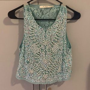 Front Beaded Turquoise Tank top - Miami Boutique.